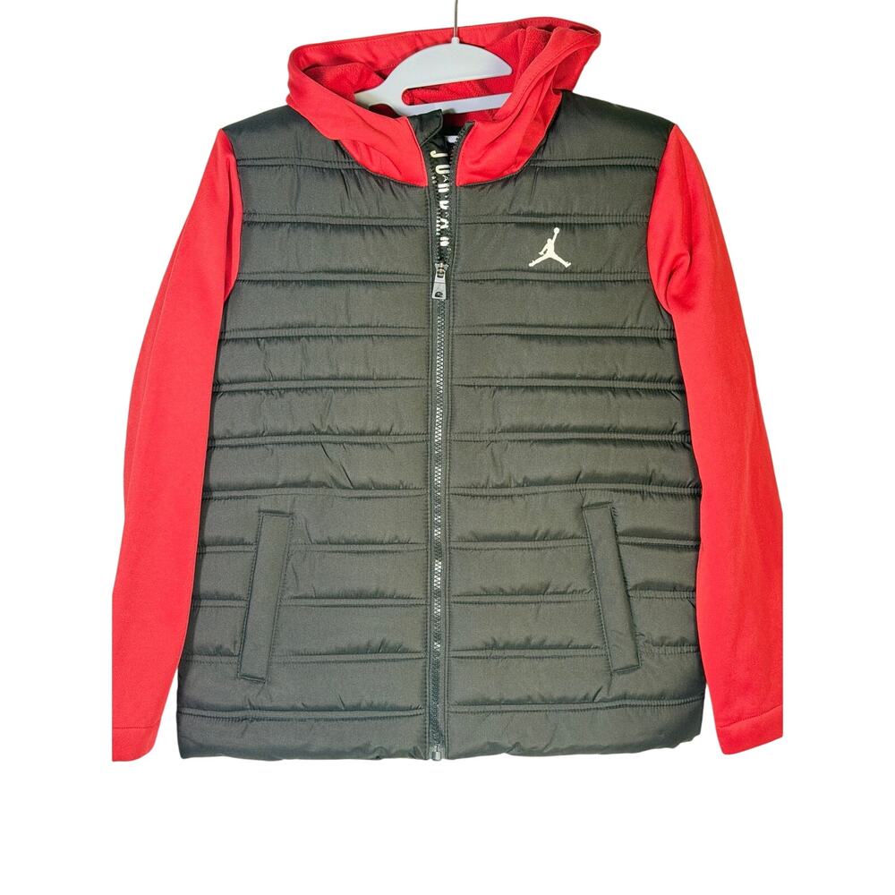 Jordan Boys Black Red Hooded Puffer Jacket Size Medium 10–12